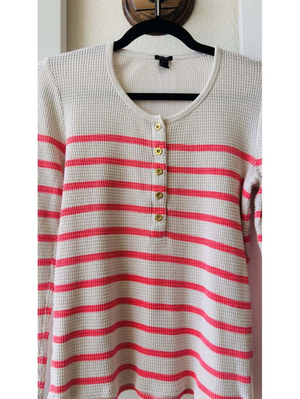 J.Crew Striped Waffle Knit Henley Top Size M